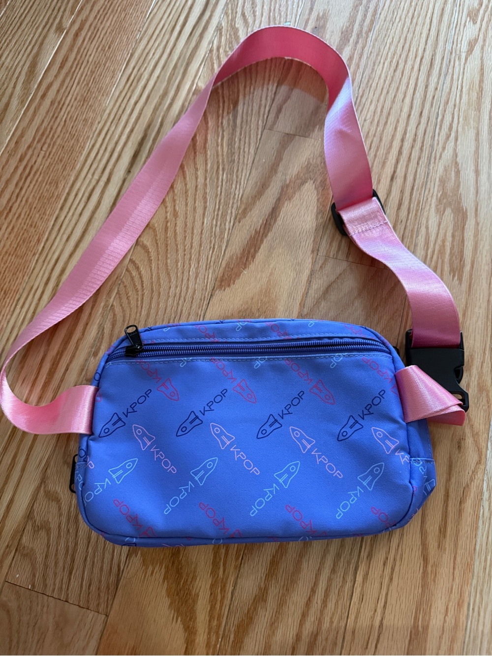 Purple'KPOP' Rocket Print Crossbody Bag with Pink Strap